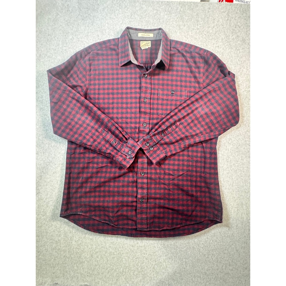 LL Bean Mens XL Slightly Fitted Flannel Shirt Red Navy Buffalo Check 502830